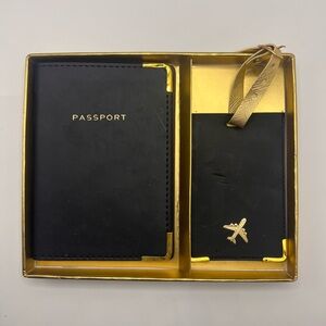 Eccolo Black and Gold Passport Holder and Luggage Tag Set